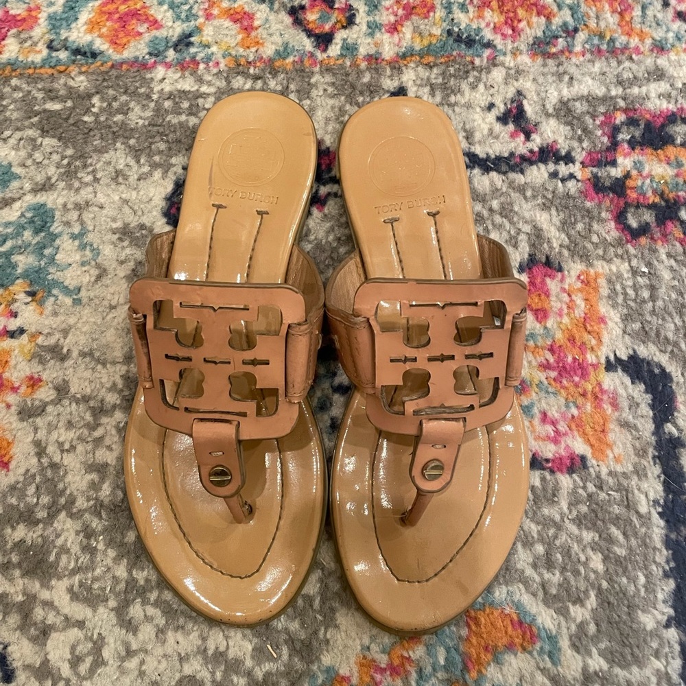 Tory Burch nude patent leather sandals